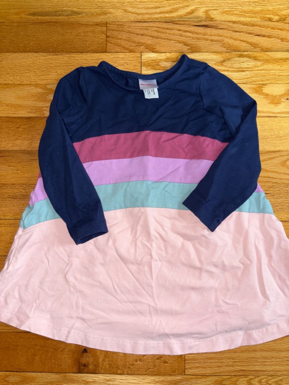 Hanna Andersson Navy Long-Sleeve Top with Pastel Rainbow Stripes